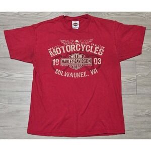 Harley Davidson Shirt Mens Size Large Red Yellowstone Milwaukee